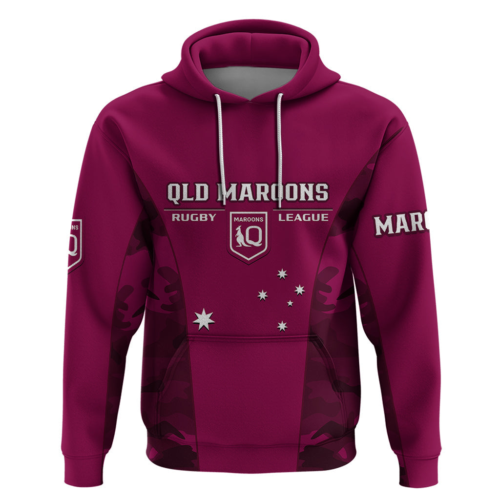 QLD Rugby Hoodie Go Maroons Camouflage Sporty Style - Vibe Hoodie Shop