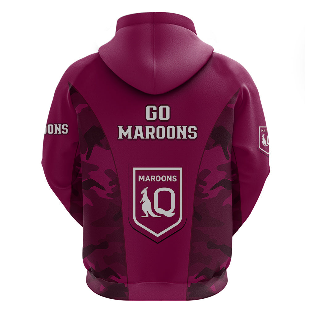 QLD Rugby Hoodie Go Maroons Camouflage Sporty Style - Vibe Hoodie Shop