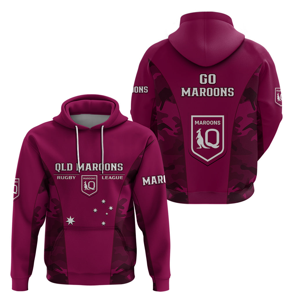 QLD Rugby Hoodie Go Maroons Camouflage Sporty Style - Vibe Hoodie Shop