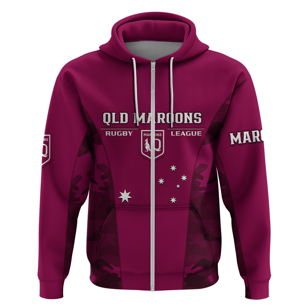 QLD Rugby Hoodie Go Maroons Camouflage Sporty Style - Vibe Hoodie Shop