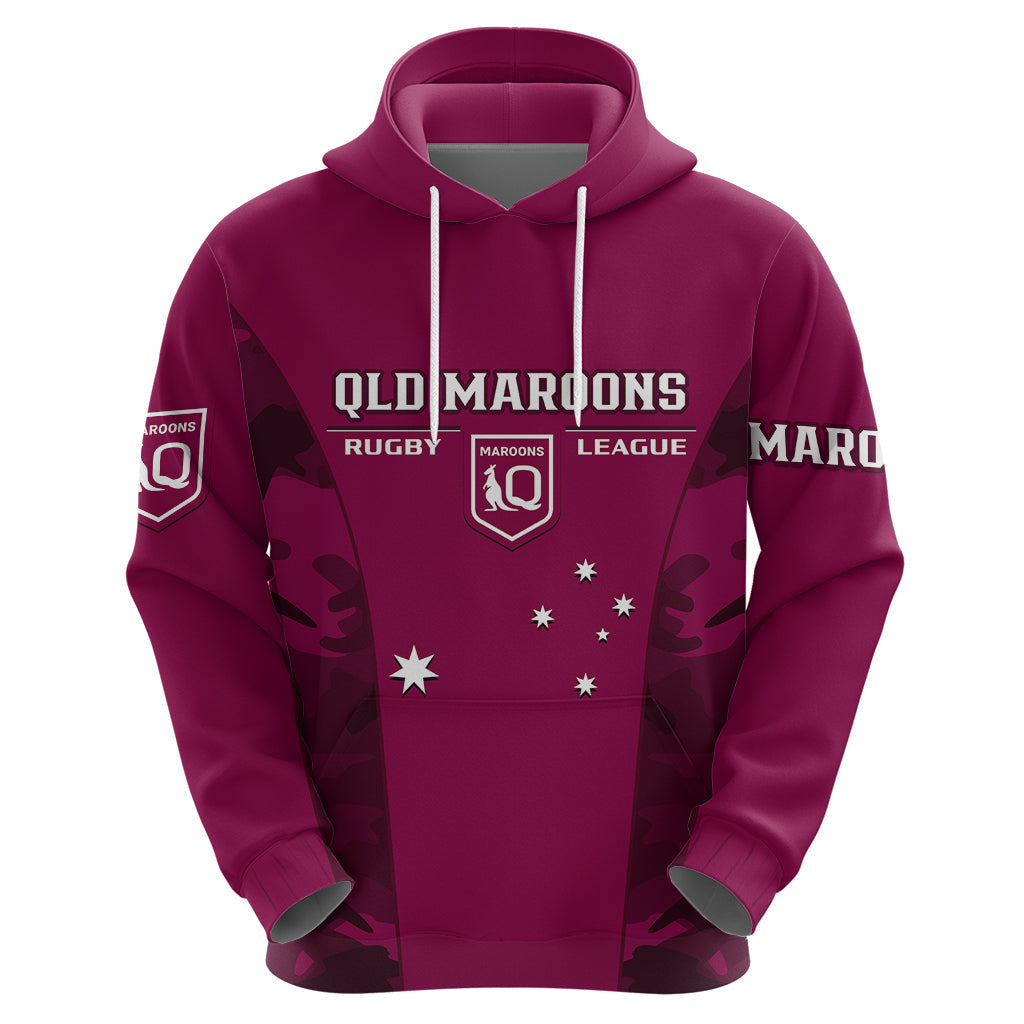 QLD Rugby Hoodie Go Maroons Camouflage Sporty Style - Vibe Hoodie Shop