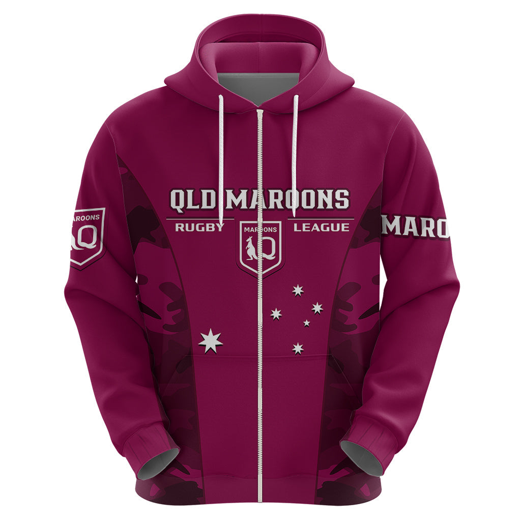 QLD Rugby Hoodie Go Maroons Camouflage Sporty Style - Vibe Hoodie Shop