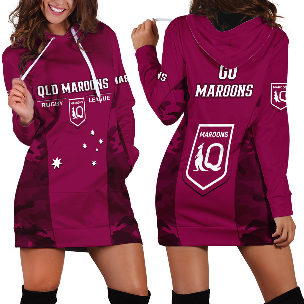 QLD Rugby Hoodie Dress Go Maroons Camouflage Sporty Style - Vibe Hoodie Shop