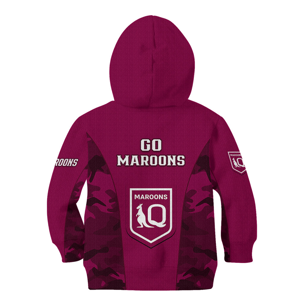 QLD Rugby Kid Hoodie Go Maroons Camouflage Sporty Style - Vibe Hoodie Shop