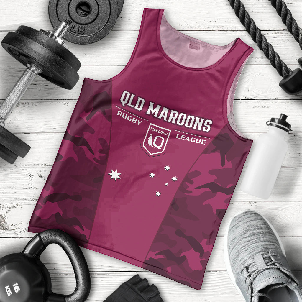 QLD Rugby Men Tank Top Go Maroons Camouflage Sporty Style - Vibe Hoodie Shop