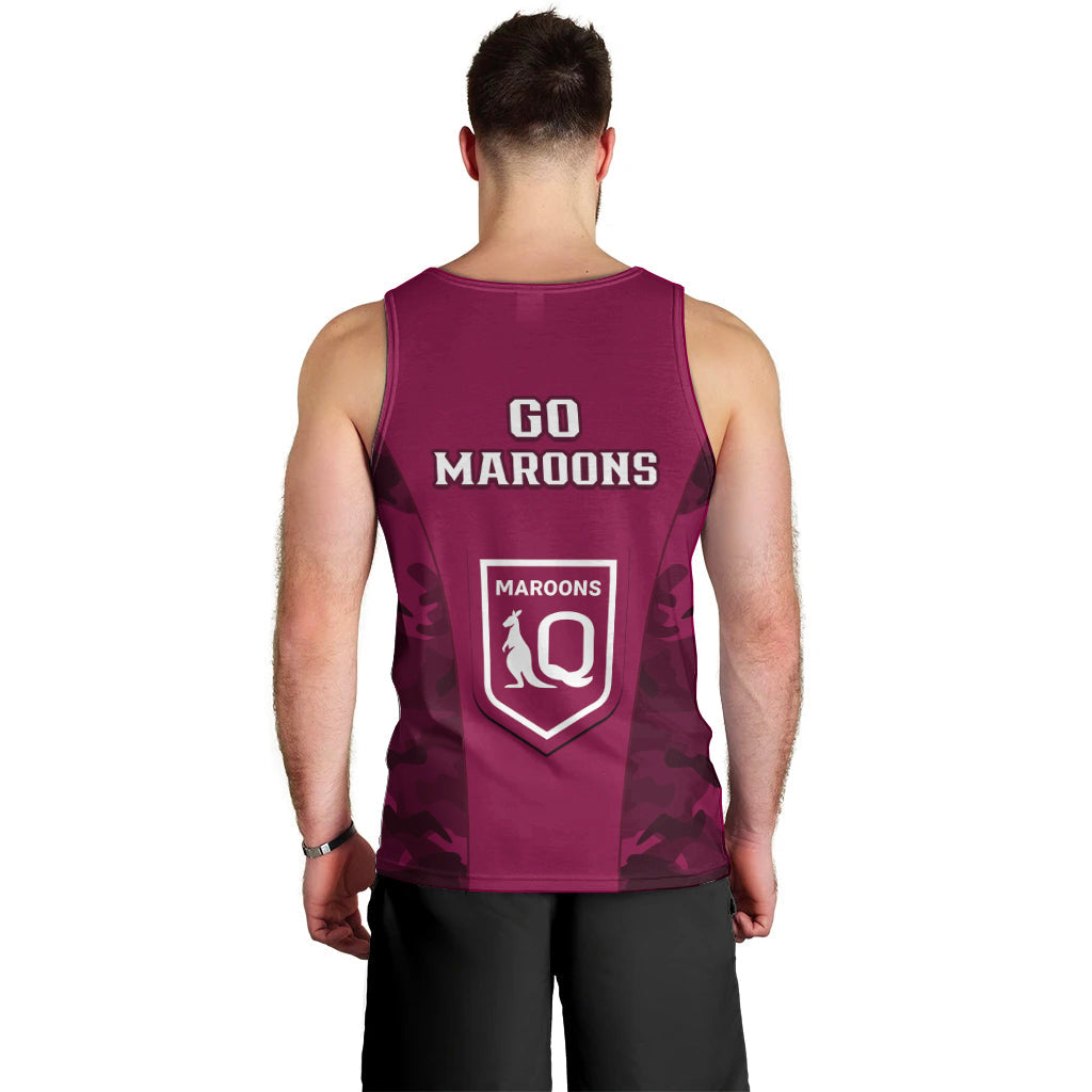 QLD Rugby Men Tank Top Go Maroons Camouflage Sporty Style - Vibe Hoodie Shop