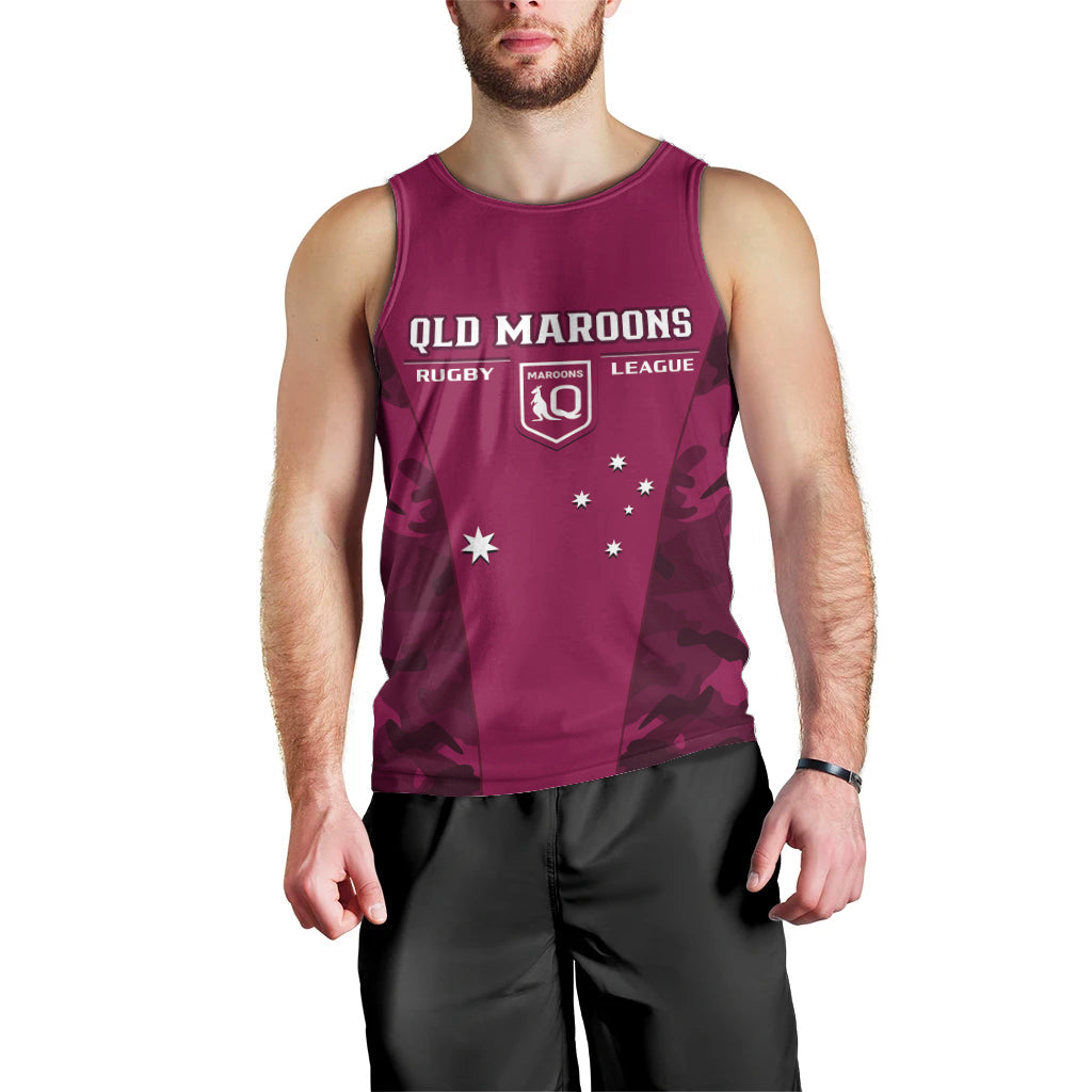 QLD Rugby Men Tank Top Go Maroons Camouflage Sporty Style - Vibe Hoodie Shop