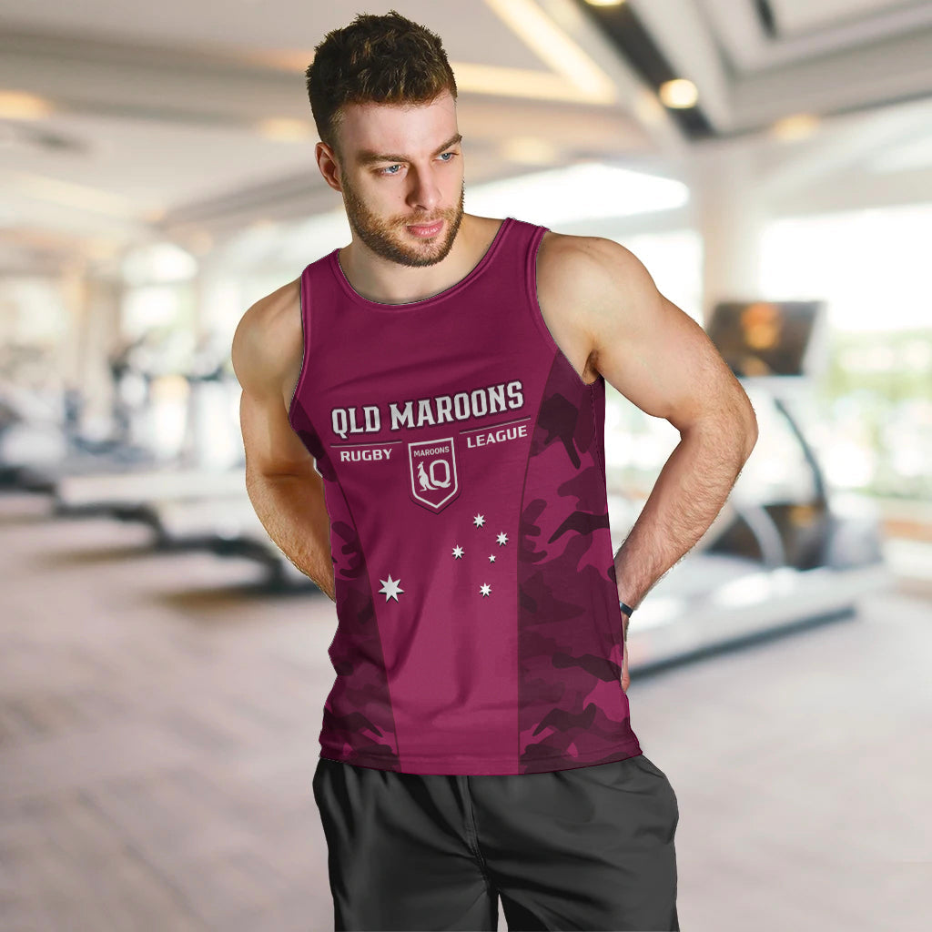 QLD Rugby Men Tank Top Go Maroons Camouflage Sporty Style - Vibe Hoodie Shop