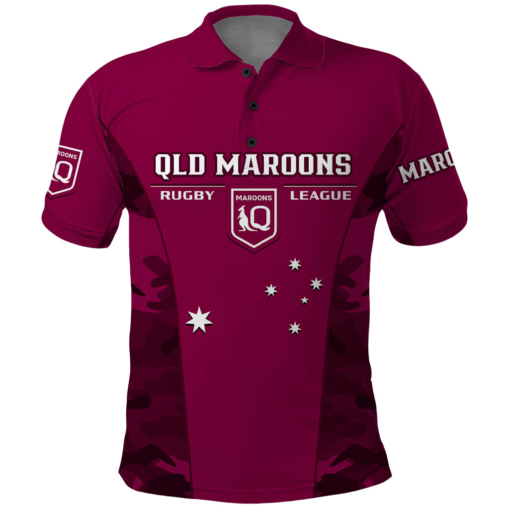 QLD Rugby Polo Shirt Go Maroons Camouflage Sporty Style - Vibe Hoodie Shop