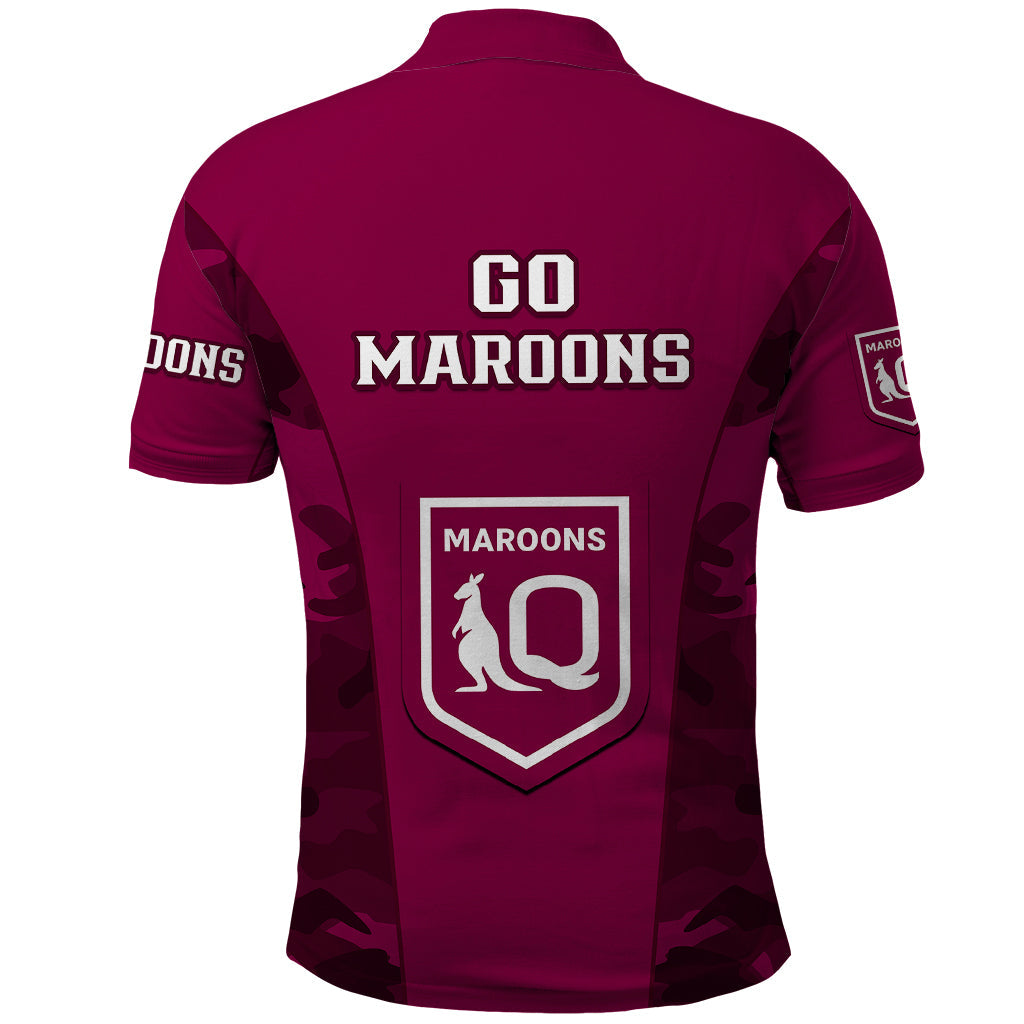 QLD Rugby Polo Shirt Go Maroons Camouflage Sporty Style - Vibe Hoodie Shop