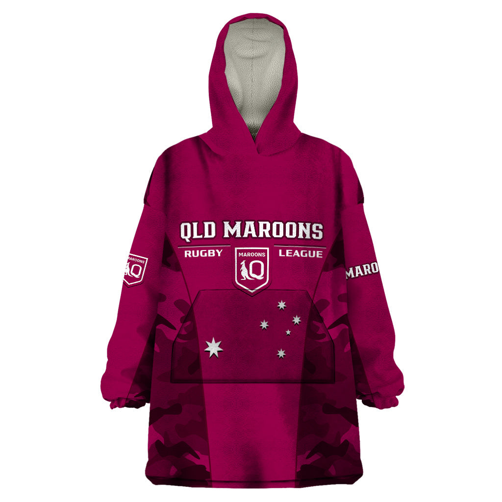 QLD Rugby Wearable Blanket Hoodie Go Maroons Camouflage Sporty Style - Vibe Hoodie Shop