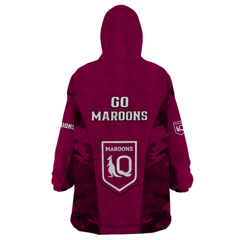 QLD Rugby Wearable Blanket Hoodie Go Maroons Camouflage Sporty Style - Vibe Hoodie Shop