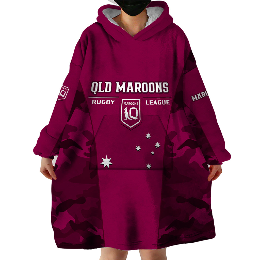 QLD Rugby Wearable Blanket Hoodie Go Maroons Camouflage Sporty Style - Vibe Hoodie Shop