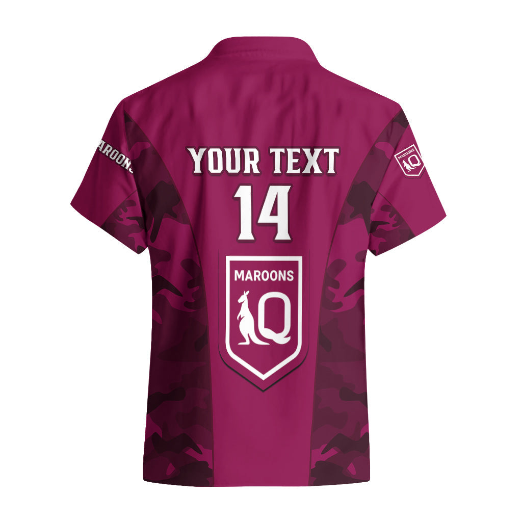 Personalised QLD Rugby Hawaiian Shirt Go Maroons Camouflage Sporty Style - Vibe Hoodie Shop