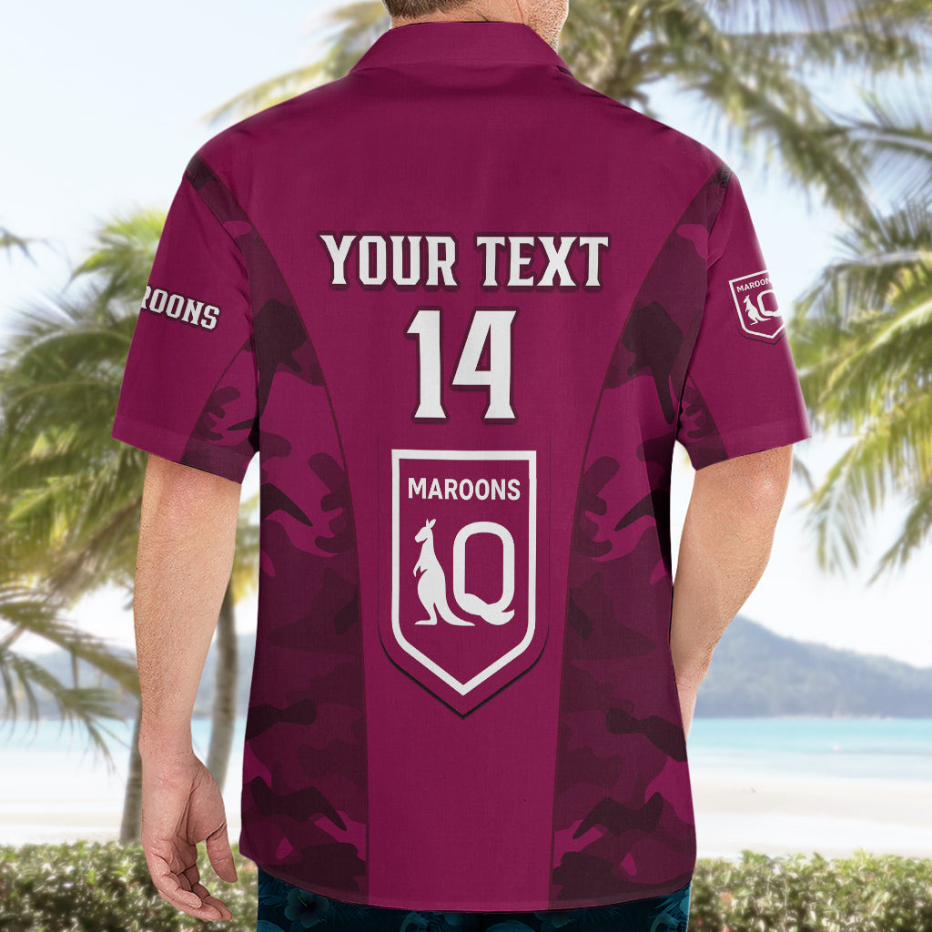 Personalised QLD Rugby Hawaiian Shirt Go Maroons Camouflage Sporty Style - Vibe Hoodie Shop