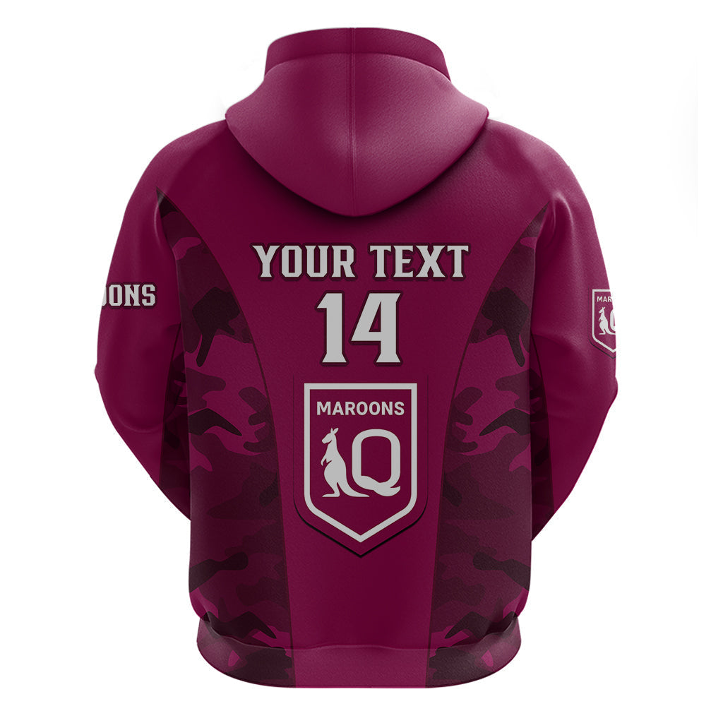 Personalised QLD Rugby Hoodie Go Maroons Camouflage Sporty Style - Vibe Hoodie Shop