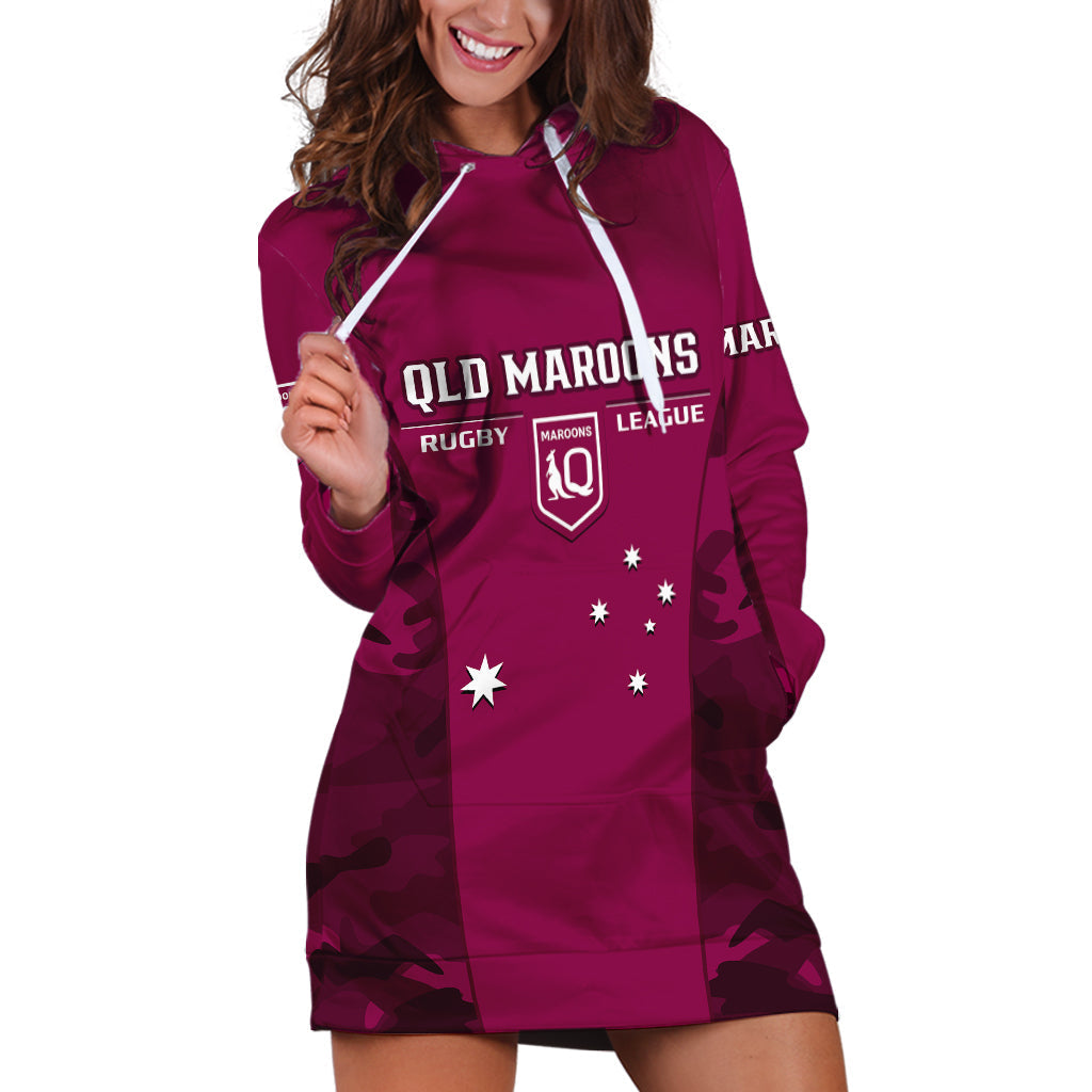 Personalised QLD Rugby Hoodie Dress Go Maroons Camouflage Sporty Style - Vibe Hoodie Shop