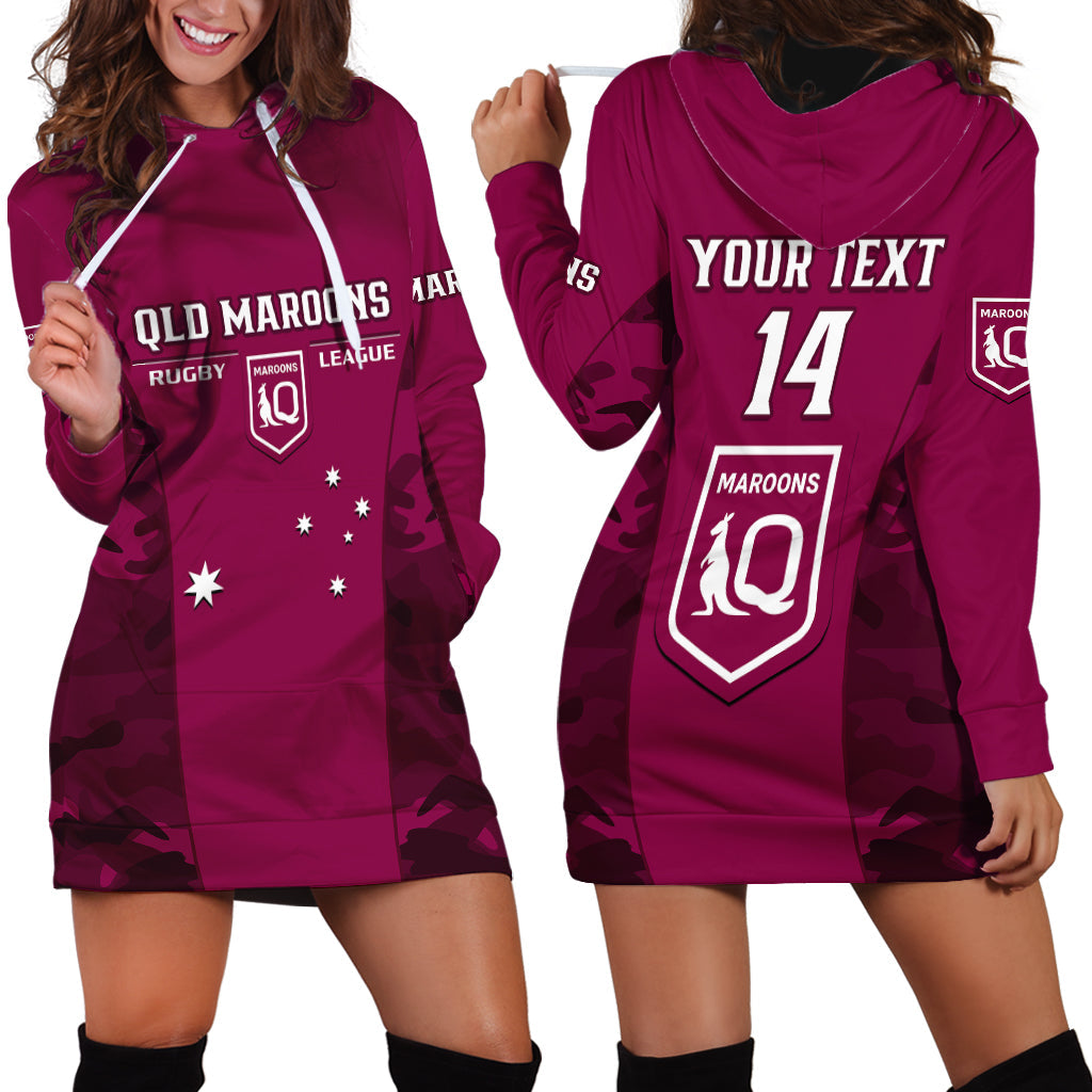 Personalised QLD Rugby Hoodie Dress Go Maroons Camouflage Sporty Style - Vibe Hoodie Shop