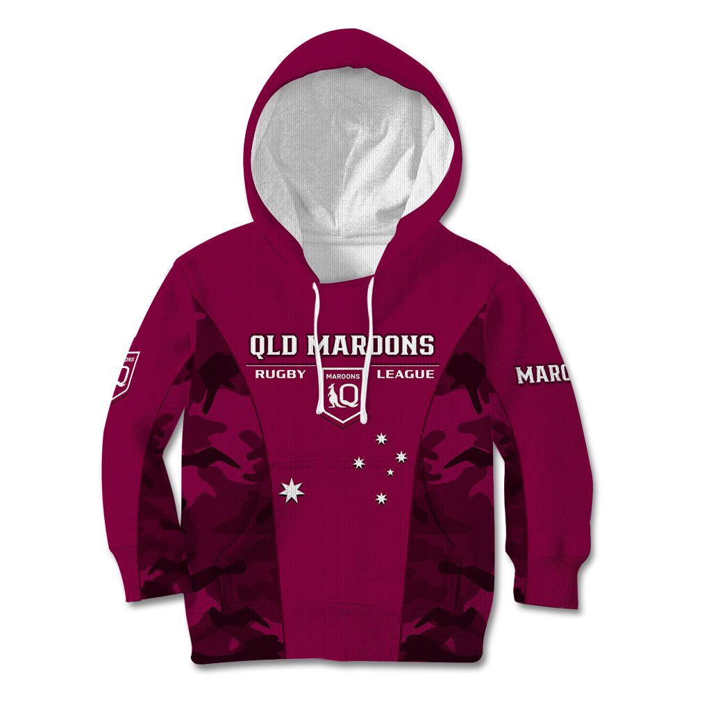 Personalised QLD Rugby Kid Hoodie Go Maroons Camouflage Sporty Style - Vibe Hoodie Shop