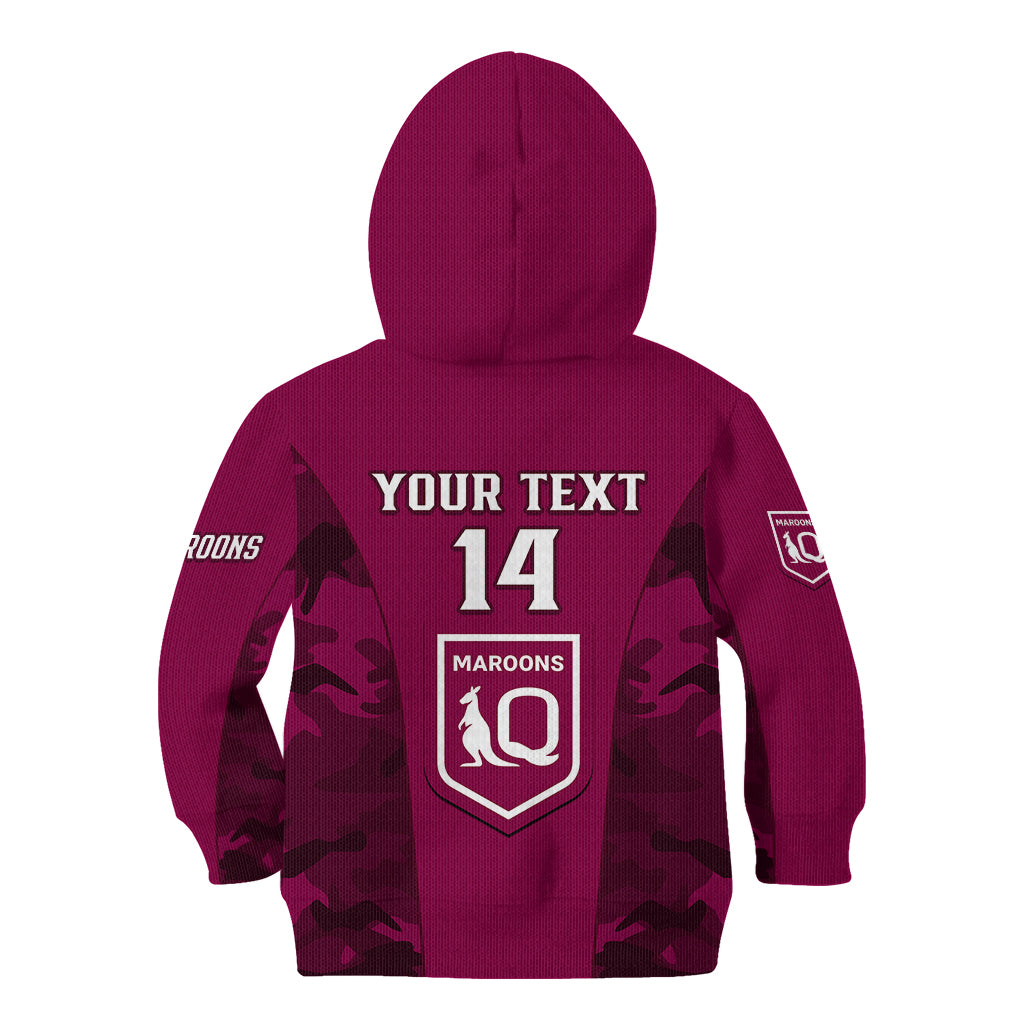 Personalised QLD Rugby Kid Hoodie Go Maroons Camouflage Sporty Style - Vibe Hoodie Shop