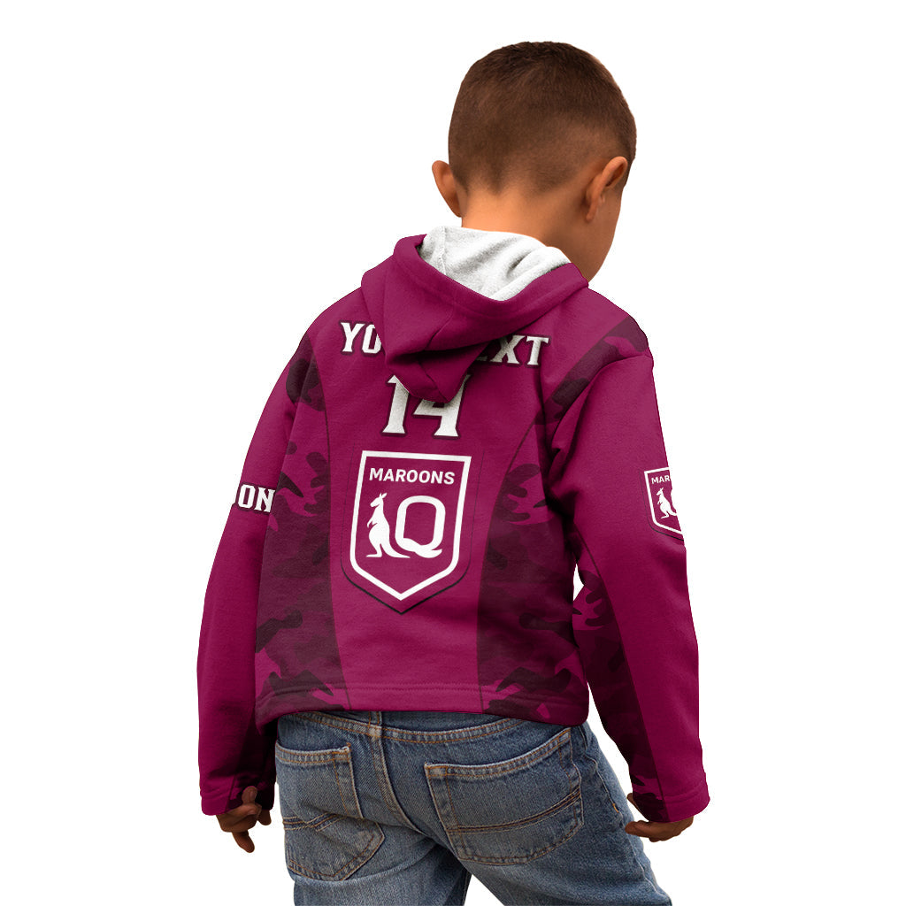 Personalised QLD Rugby Kid Hoodie Go Maroons Camouflage Sporty Style - Vibe Hoodie Shop