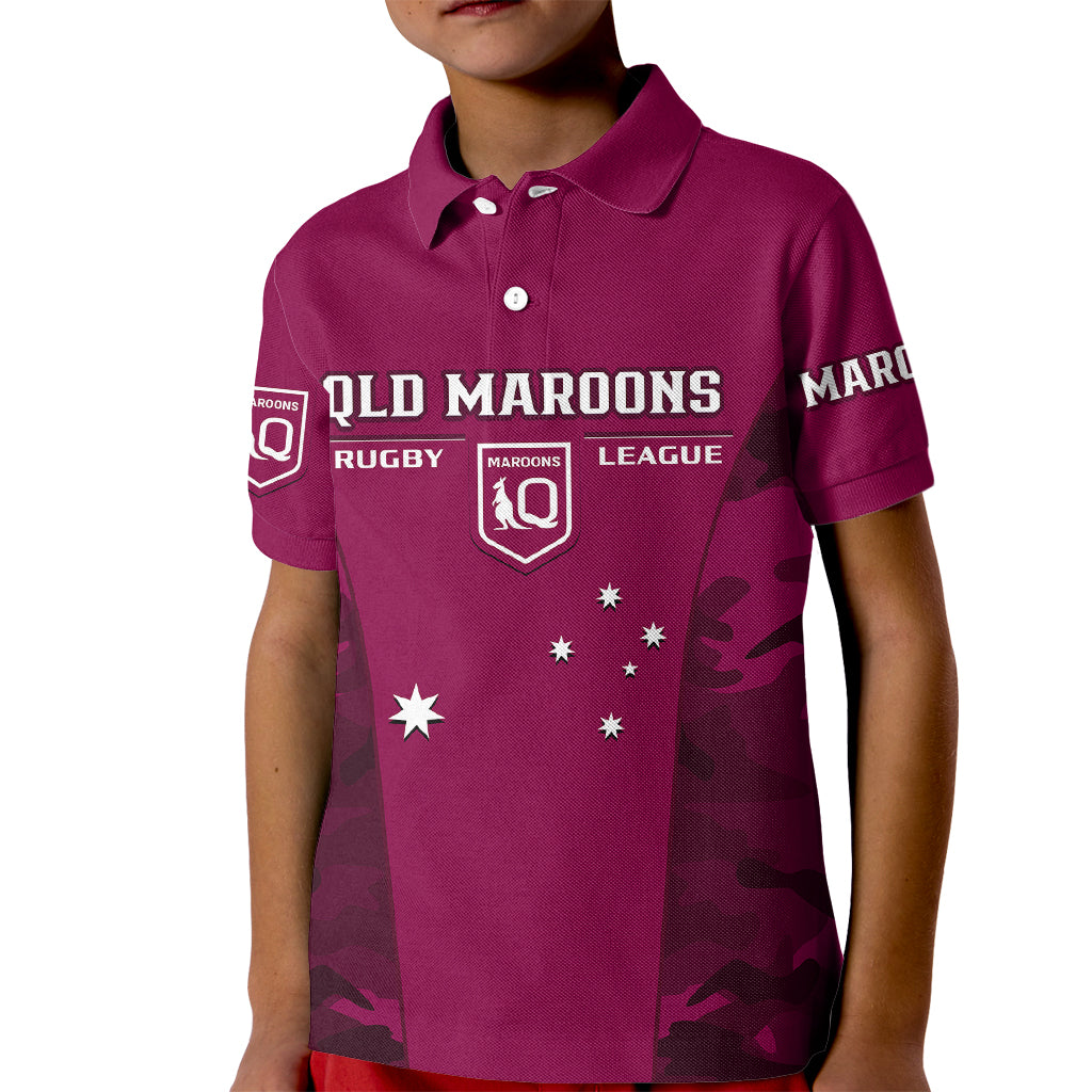Personalised QLD Rugby Kid Polo Shirt Go Maroons Camouflage Sporty Style - Vibe Hoodie Shop