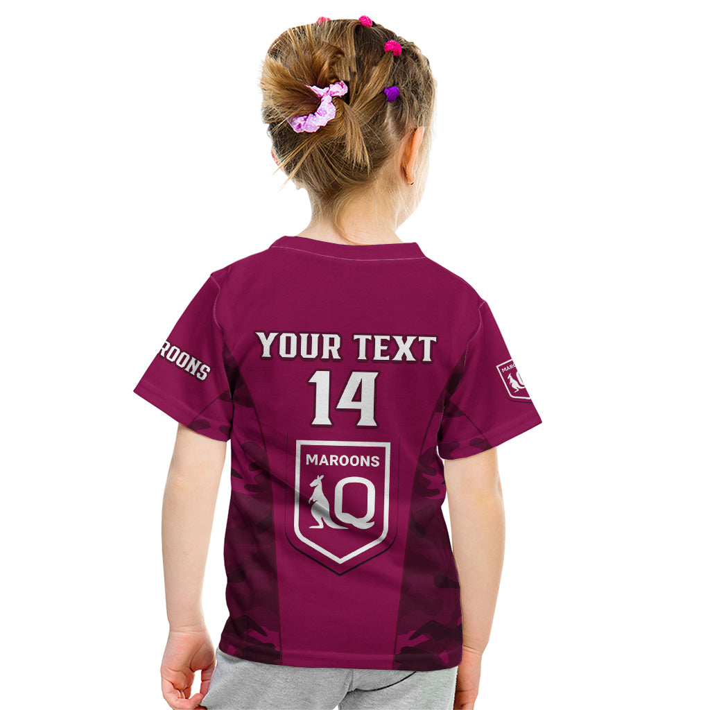 Personalised QLD Rugby Kid T Shirt Go Maroons Camouflage Sporty Style - Vibe Hoodie Shop