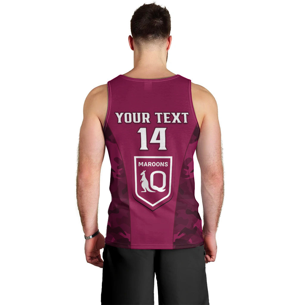 Personalised QLD Rugby Men Tank Top Go Maroons Camouflage Sporty Style - Vibe Hoodie Shop