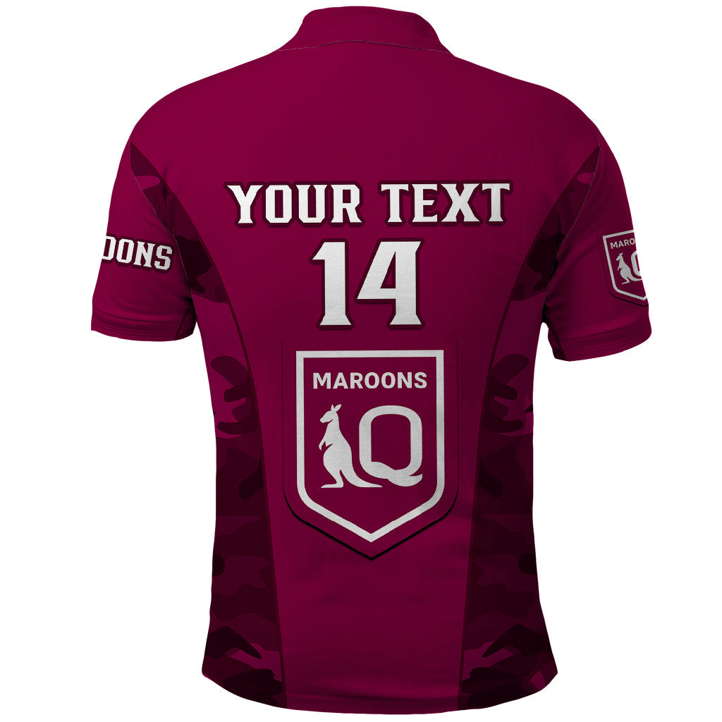 Personalised QLD Rugby Polo Shirt Go Maroons Camouflage Sporty Style - Vibe Hoodie Shop