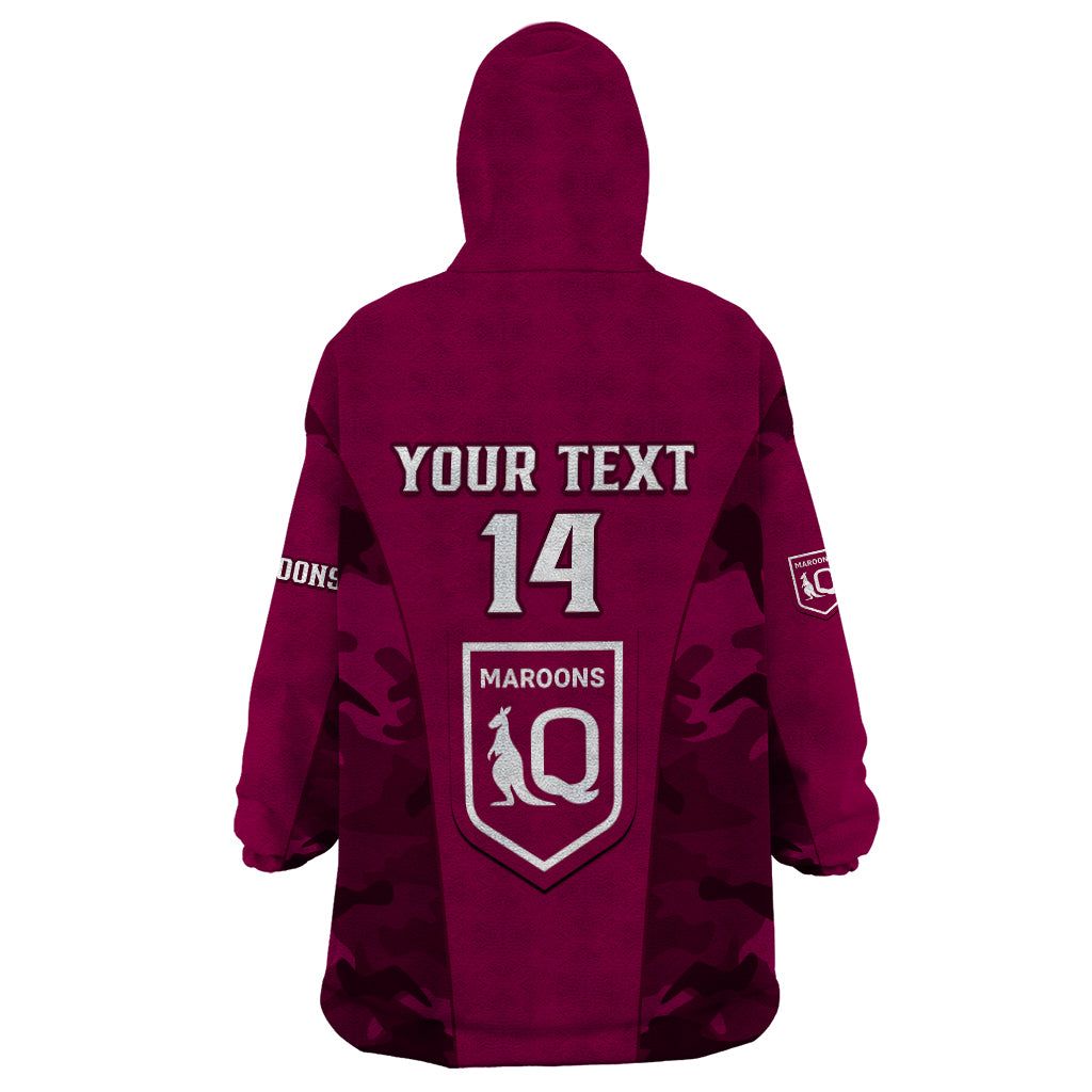 Personalised QLD Rugby Wearable Blanket Hoodie Go Maroons Camouflage Sporty Style - Vibe Hoodie Shop