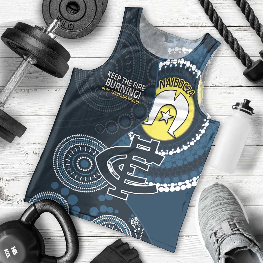 Custom AFL Carlton NAIDOC Week Men Tank Top Keep The Fire Burning Indigenous Art - Vibe Hoodie Shop