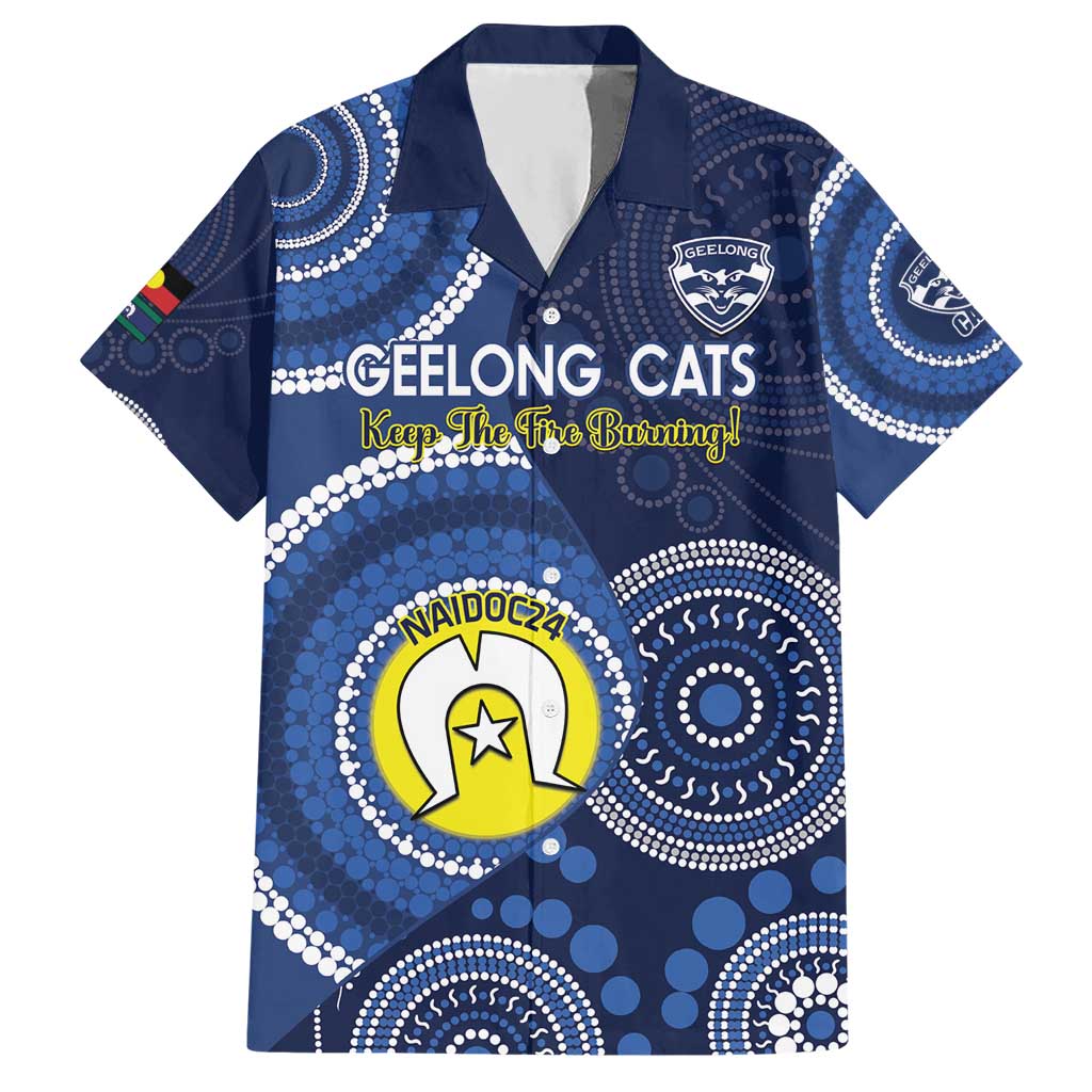 Custom AFL Geelong NAIDOC Week Hawaiian Shirt Keep The Fire Burning Indigenous Art - Vibe Hoodie Shop