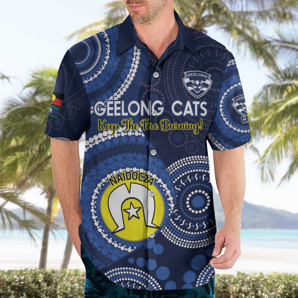 Custom AFL Geelong NAIDOC Week Hawaiian Shirt Keep The Fire Burning Indigenous Art - Vibe Hoodie Shop