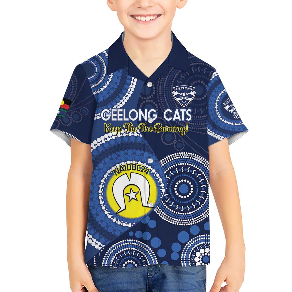 Custom AFL Geelong NAIDOC Week Hawaiian Shirt Keep The Fire Burning Indigenous Art - Vibe Hoodie Shop