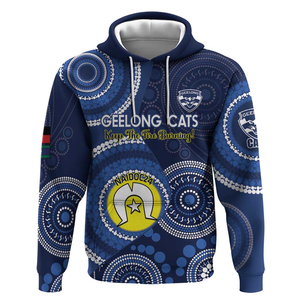 Custom AFL Geelong NAIDOC Week Hoodie Keep The Fire Burning Indigenous Art - Vibe Hoodie Shop