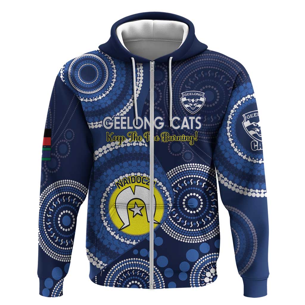 Custom AFL Geelong NAIDOC Week Hoodie Keep The Fire Burning Indigenous Art - Vibe Hoodie Shop
