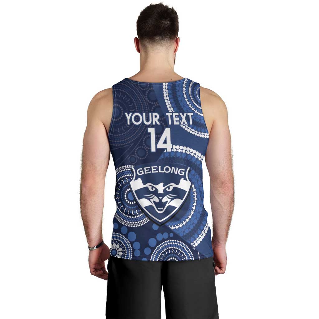 Custom AFL Geelong NAIDOC Week Men Tank Top Keep The Fire Burning Indigenous Art - Vibe Hoodie Shop