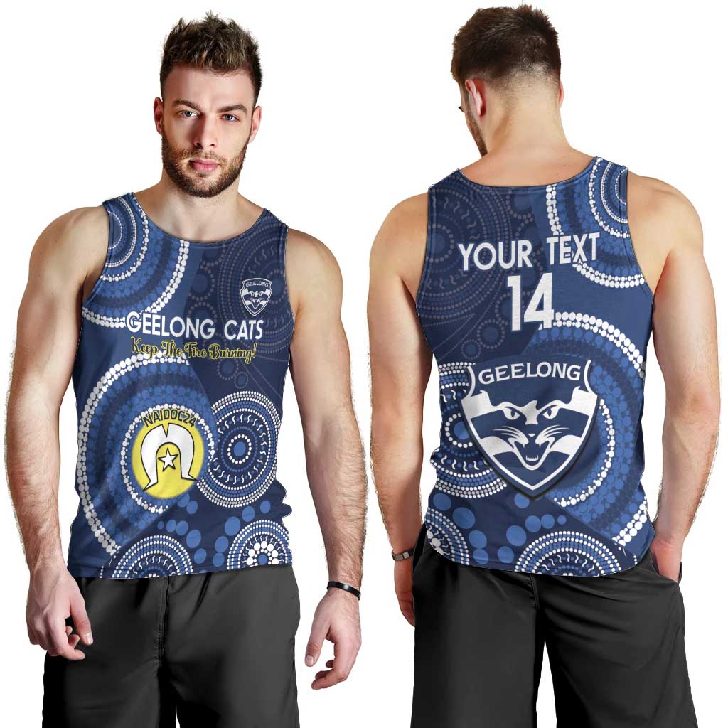 Custom AFL Geelong NAIDOC Week Men Tank Top Keep The Fire Burning Indigenous Art - Vibe Hoodie Shop