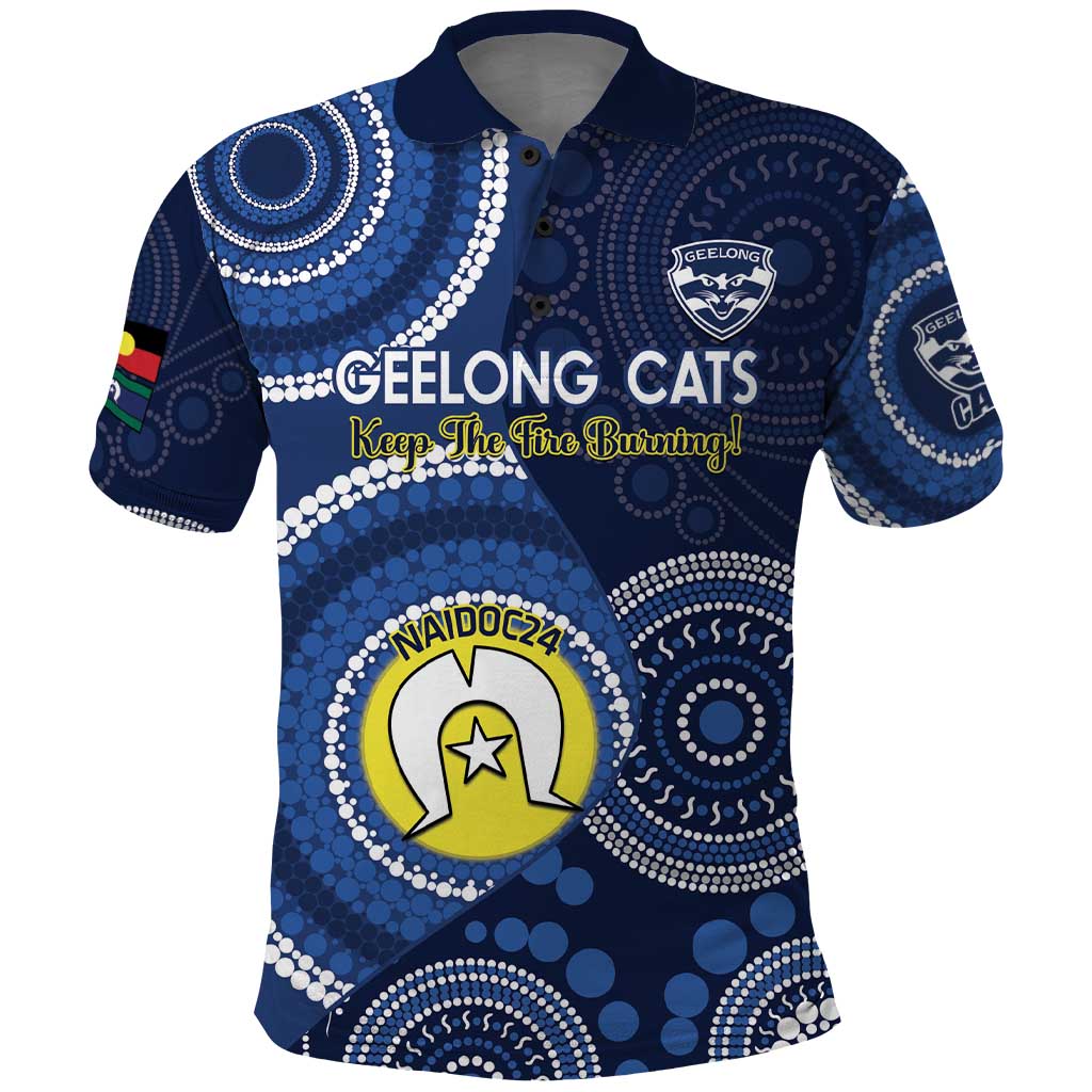 Custom AFL Geelong NAIDOC Week Polo Shirt Keep The Fire Burning Indigenous Art - Vibe Hoodie Shop