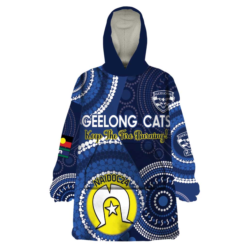 Custom AFL Geelong NAIDOC Week Wearable Blanket Hoodie Keep The Fire Burning Indigenous Art - Vibe Hoodie Shop