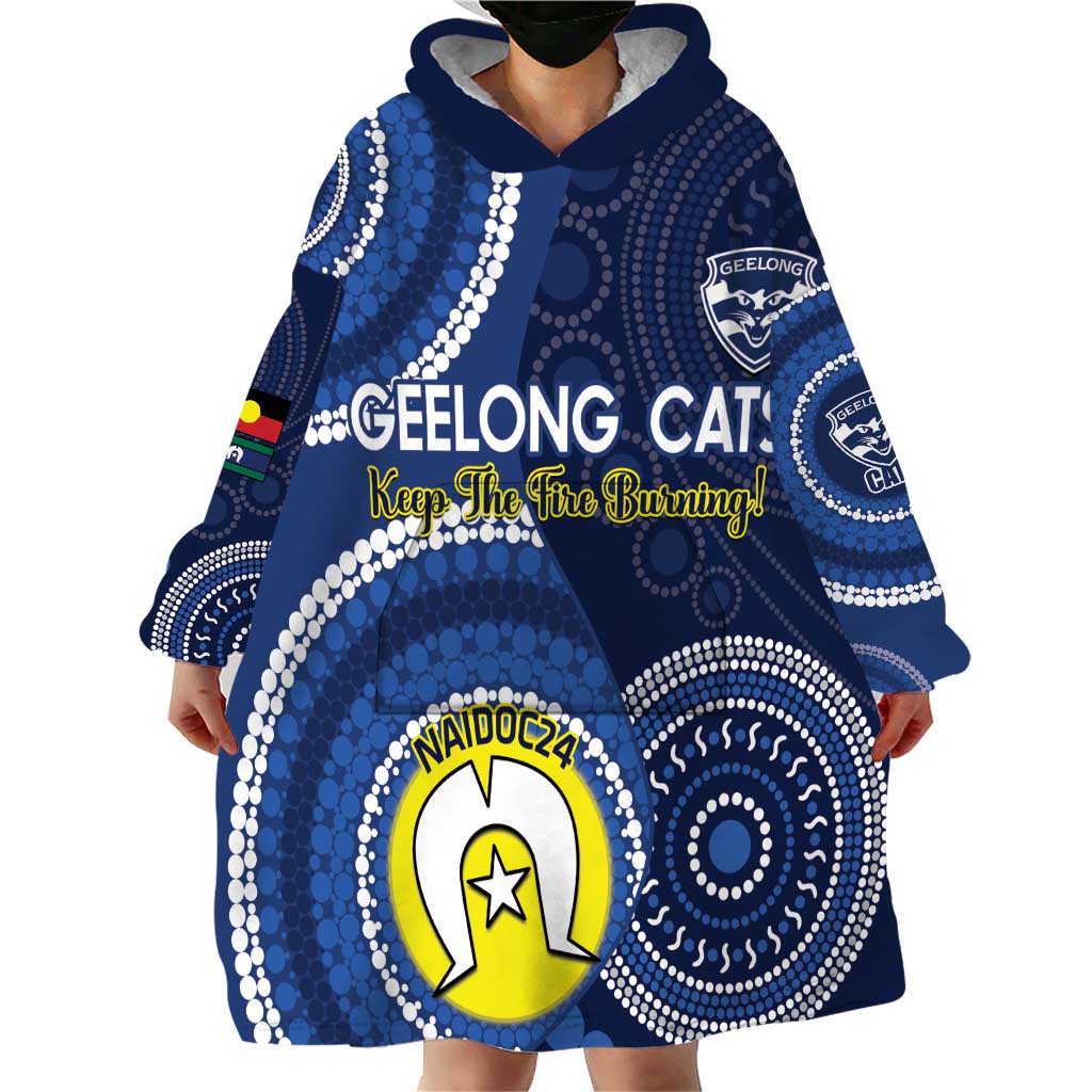 Custom AFL Geelong NAIDOC Week Wearable Blanket Hoodie Keep The Fire Burning Indigenous Art - Vibe Hoodie Shop