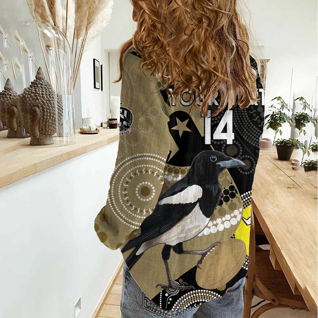 Custom AFL Collingwood NAIDOC Week Women Casual Shirt Keep The Fire Burning Indigenous Art - Vibe Hoodie Shop