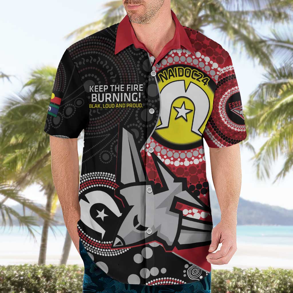 Custom AFL Essendon NAIDOC Week Hawaiian Shirt Keep The Fire Burning Indigenous Art - Vibe Hoodie Shop