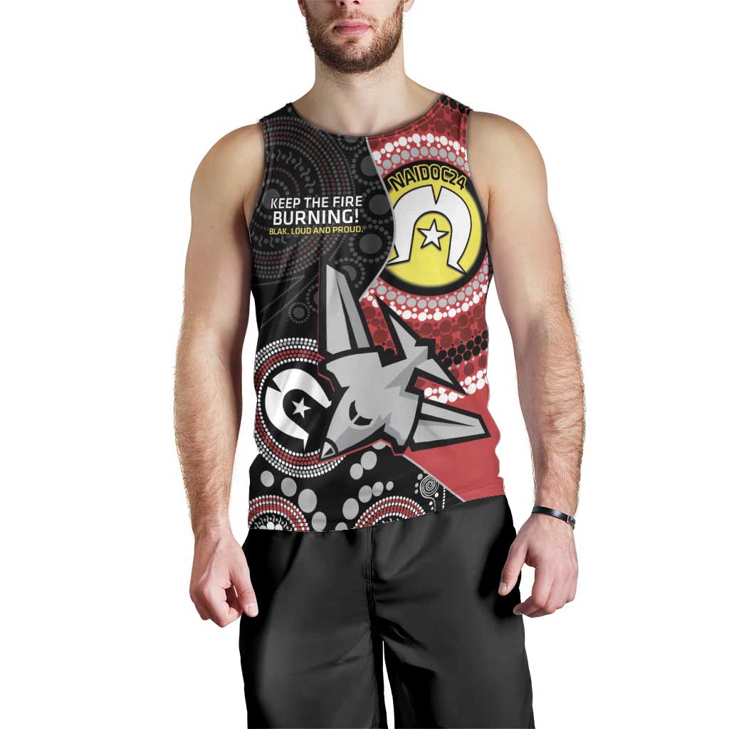 Custom AFL Essendon NAIDOC Week Men Tank Top Keep The Fire Burning Indigenous Art - Vibe Hoodie Shop