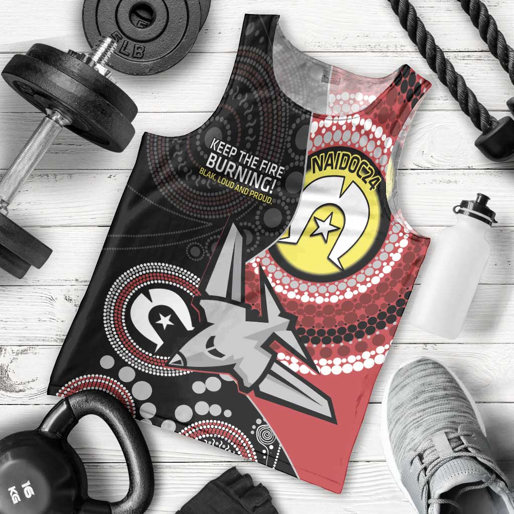 Custom AFL Essendon NAIDOC Week Men Tank Top Keep The Fire Burning Indigenous Art - Vibe Hoodie Shop