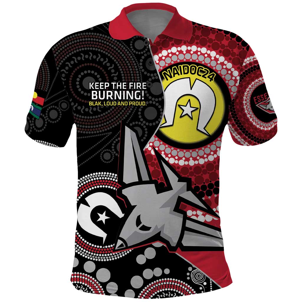 Custom AFL Essendon NAIDOC Week Polo Shirt Keep The Fire Burning Indigenous Art - Vibe Hoodie Shop