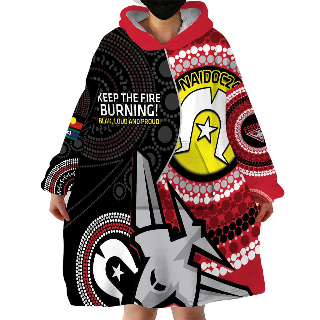 Custom AFL Essendon NAIDOC Week Wearable Blanket Hoodie Keep The Fire Burning Indigenous Art - Vibe Hoodie Shop