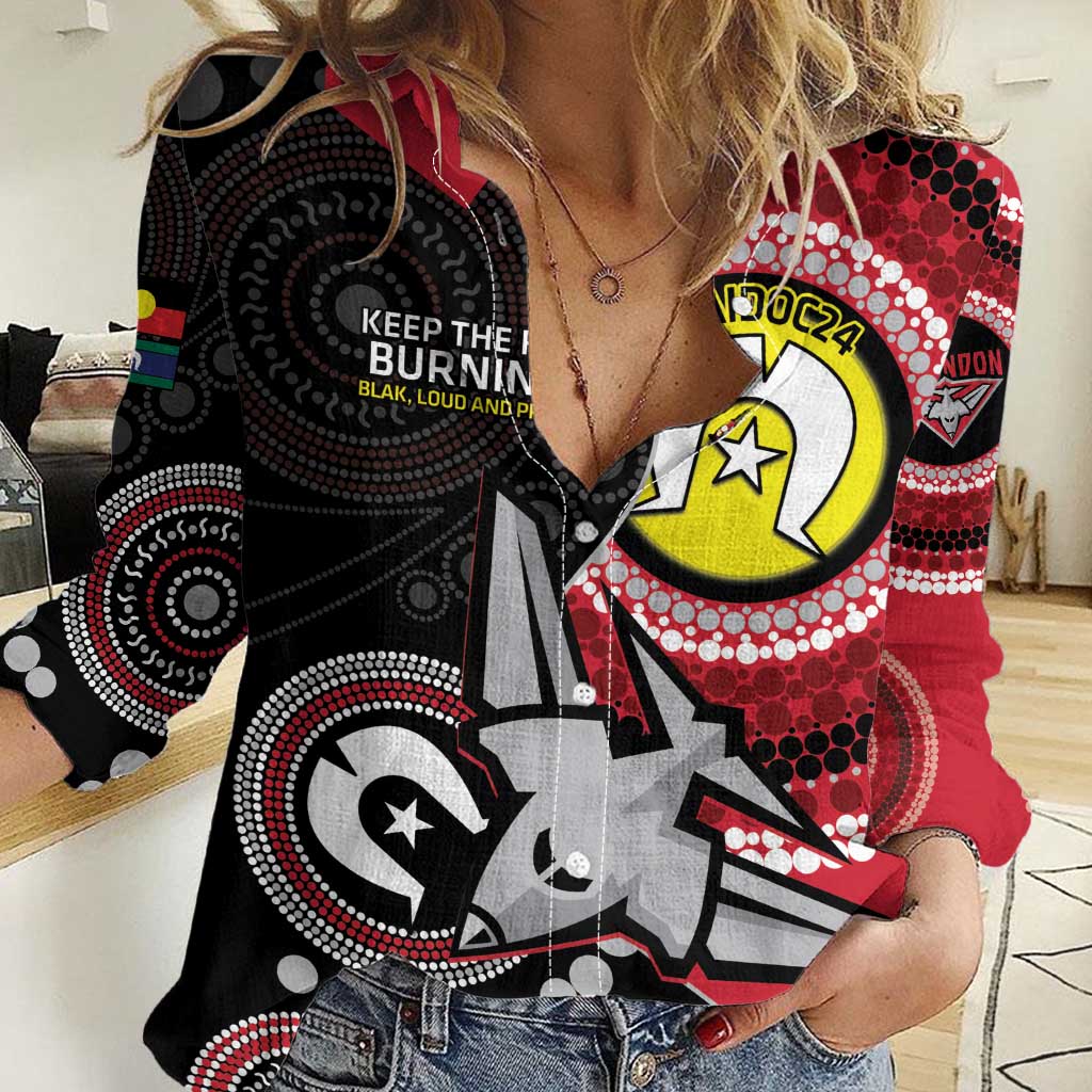 Custom AFL Essendon NAIDOC Week Women Casual Shirt Keep The Fire Burning Indigenous Art - Vibe Hoodie Shop