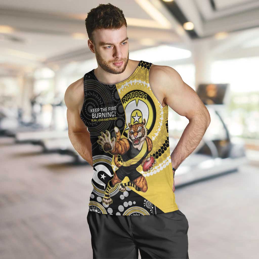 Custom AFL Richmond NAIDOC Week Men Tank Top Keep The Fire Burning Indigenous Art - Vibe Hoodie Shop