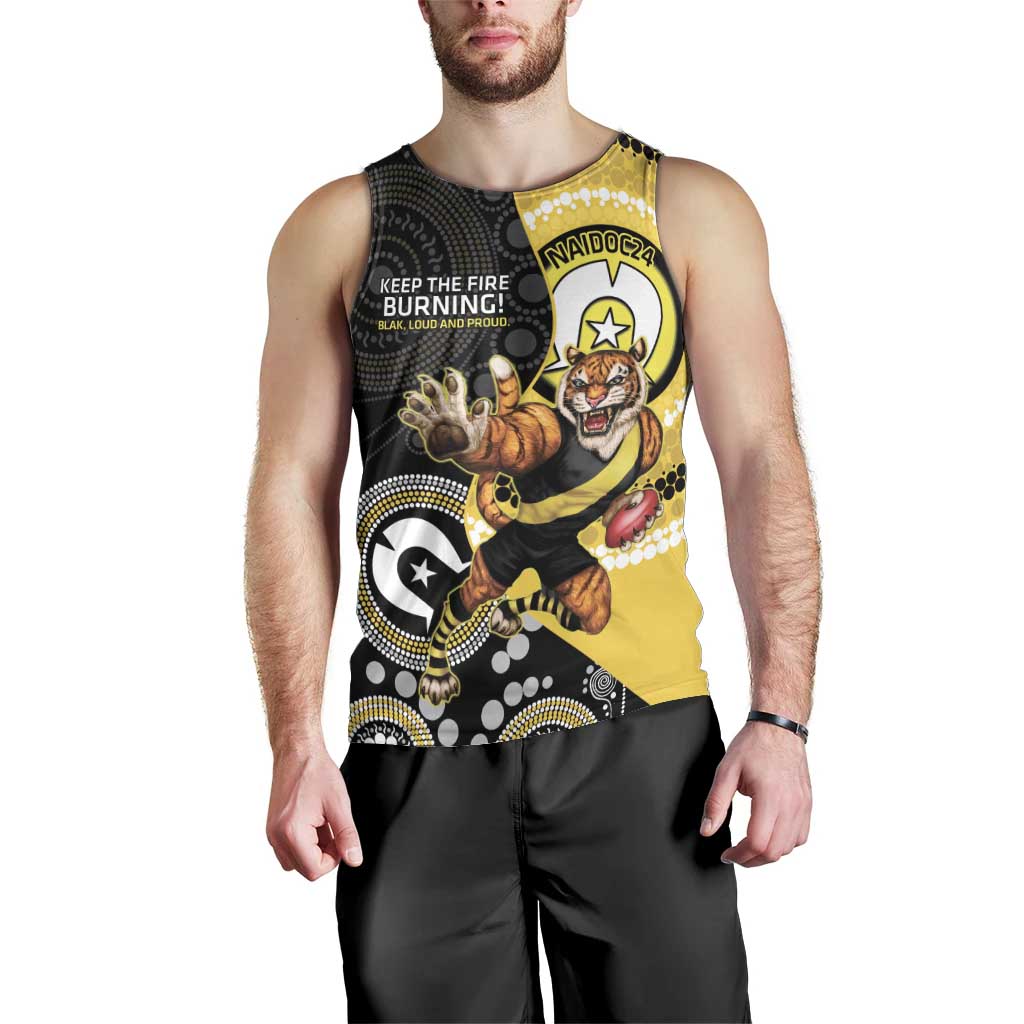 Custom AFL Richmond NAIDOC Week Men Tank Top Keep The Fire Burning Indigenous Art - Vibe Hoodie Shop